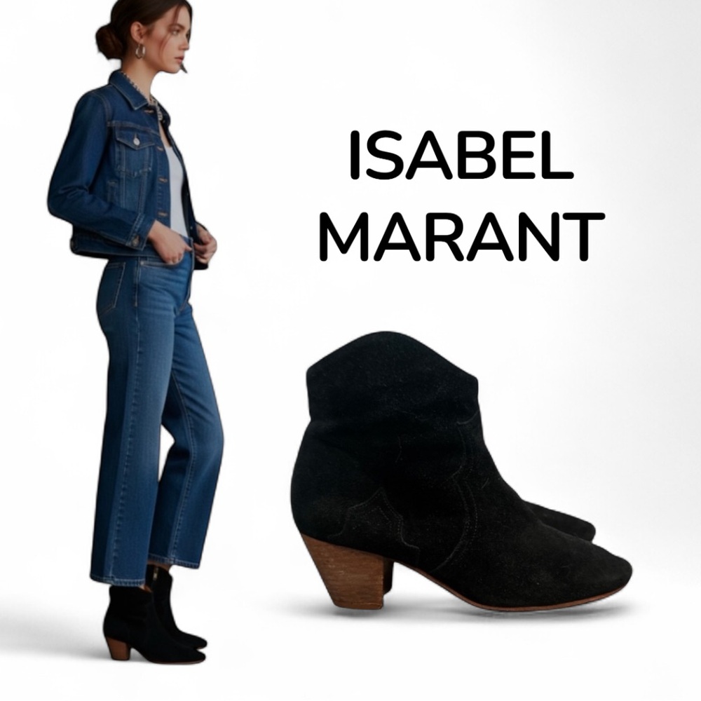 Authentic Isabel Marant black suede designer ankle boots sz 9